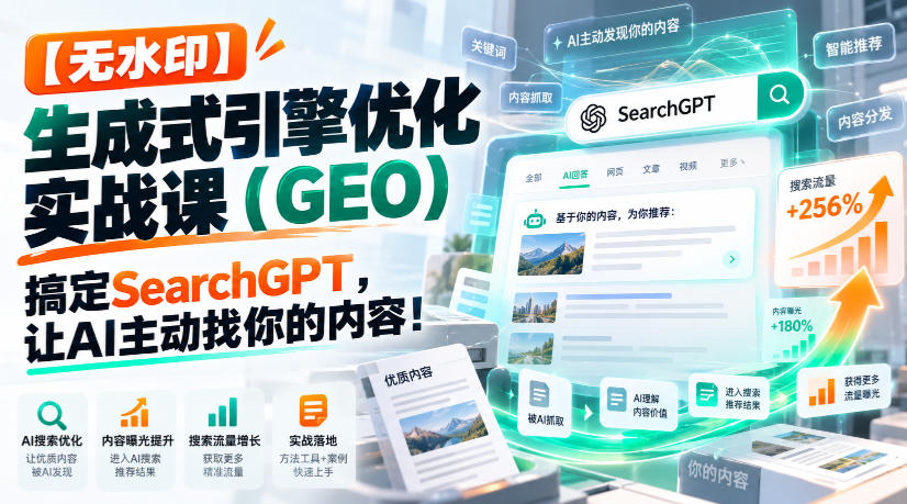 【无水印】生成式引擎优化（GEO）实战课：搞定SearchGPT，让AI主动找你的内容！【原创双语字幕】瀚萌资源网-网赚网-网赚项目网-虚拟资源网-国学资源网-易学资源网-本站有全网最新网赚项目-易学课程资源-中医课程资源的在线下载网站！瀚萌资源网