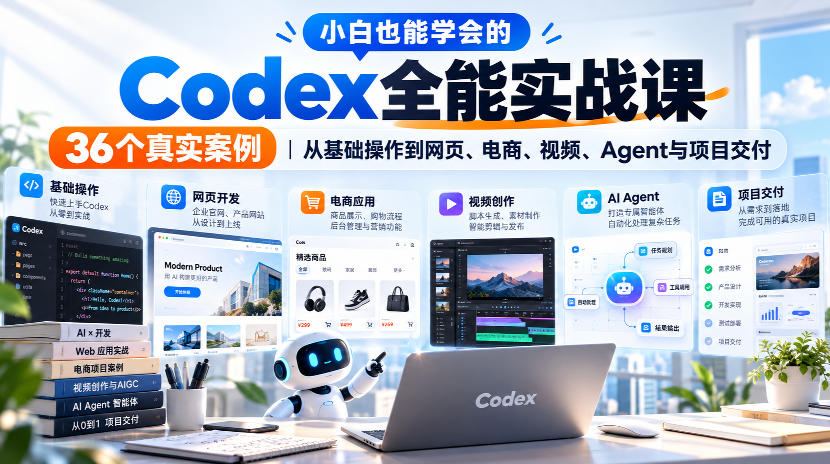小白也能学会的Codex全能实战课｜36个真实案例，从基础操作到网页、电商、视频、Agent与项目交付瀚萌资源网-网赚网-网赚项目网-虚拟资源网-国学资源网-易学资源网-本站有全网最新网赚项目-易学课程资源-中医课程资源的在线下载网站！瀚萌资源网