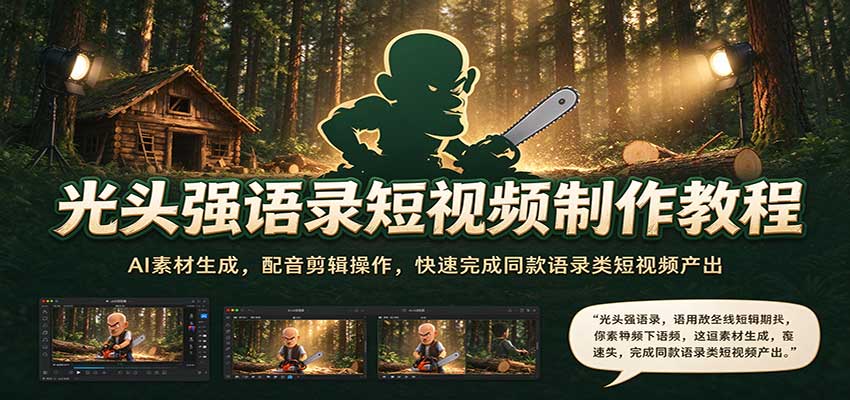 光头强语录短视频制作教程：AI素材生成，配音剪辑操作，快速完成同款语录类短视频产出瀚萌资源网-网赚网-网赚项目网-虚拟资源网-国学资源网-易学资源网-本站有全网最新网赚项目-易学课程资源-中医课程资源的在线下载网站！瀚萌资源网