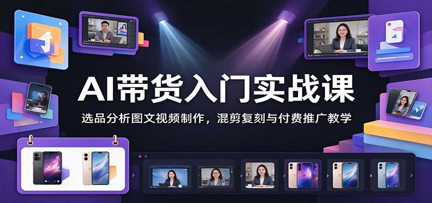 AI带货入门实战课：选品分析图文视频制作，混剪复刻与付费推广教学瀚萌资源网-网赚网-网赚项目网-虚拟资源网-国学资源网-易学资源网-本站有全网最新网赚项目-易学课程资源-中医课程资源的在线下载网站！瀚萌资源网