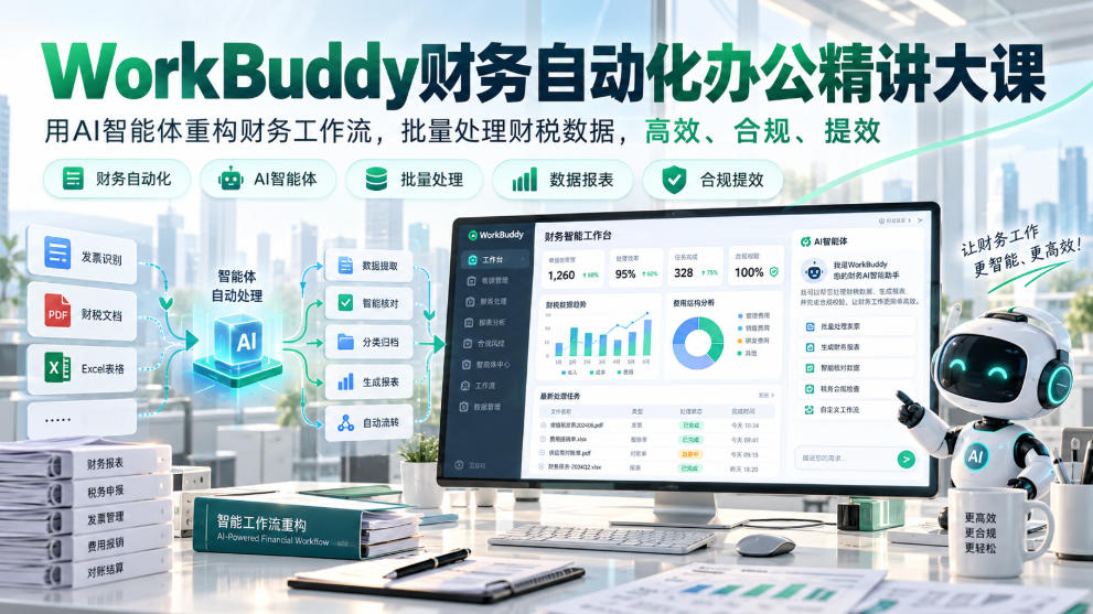 WorkBuddy财务自动化办公精讲大课，用AI智能体重构财务工作流，批量处理财税数据，高效、合规、提效瀚萌资源网-网赚网-网赚项目网-虚拟资源网-国学资源网-易学资源网-本站有全网最新网赚项目-易学课程资源-中医课程资源的在线下载网站！瀚萌资源网