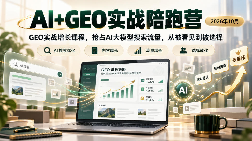 AI+GEO实战陪跑营2026年10月，GEO实战增长课程，抢占AI大模型搜索流量，从被看见到被选择瀚萌资源网-网赚网-网赚项目网-虚拟资源网-国学资源网-易学资源网-本站有全网最新网赚项目-易学课程资源-中医课程资源的在线下载网站！瀚萌资源网