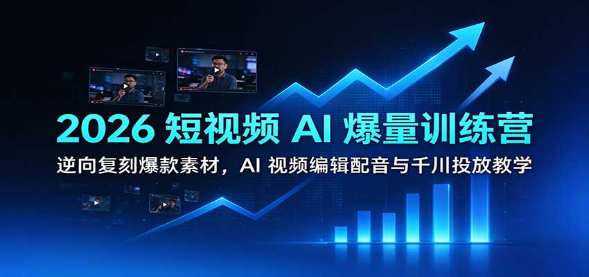 2026短视频AI爆量训练营：逆向复刻爆款素材，AI视频编辑配音与千川投放教学瀚萌资源网-网赚网-网赚项目网-虚拟资源网-国学资源网-易学资源网-本站有全网最新网赚项目-易学课程资源-中医课程资源的在线下载网站！瀚萌资源网