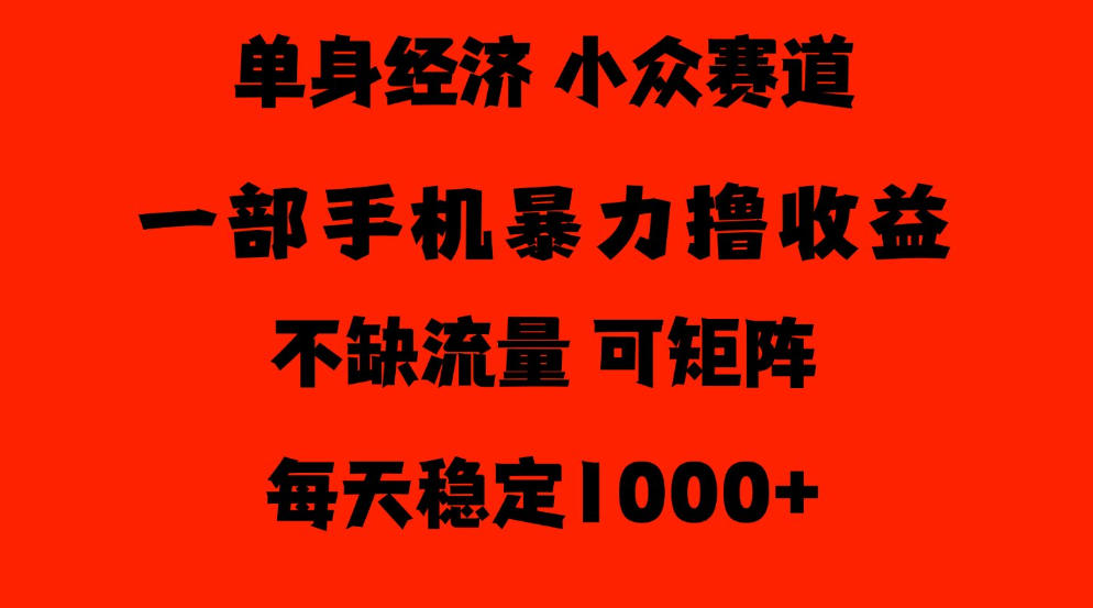 26年暴力单身经济，稳定日入500-1k，不缺流量，流量极大，冷门小众赛道，门槛低小白轻松上手【揭秘】瀚萌资源网-网赚网-网赚项目网-虚拟资源网-国学资源网-易学资源网-本站有全网最新网赚项目-易学课程资源-中医课程资源的在线下载网站！瀚萌资源网