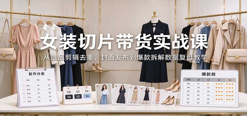 女装切片带货实战课：从选品剪辑去重，封面发布到爆款拆解数据复盘教学瀚萌资源网-网赚网-网赚项目网-虚拟资源网-国学资源网-易学资源网-本站有全网最新网赚项目-易学课程资源-中医课程资源的在线下载网站！瀚萌资源网