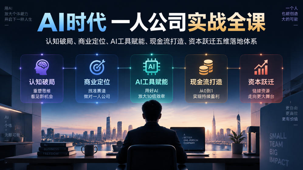 AI时代一人公司实战全课｜认知破局、商业定位、AI工具赋能、现金流打造、资本跃迁五维落地体系瀚萌资源网-网赚网-网赚项目网-虚拟资源网-国学资源网-易学资源网-本站有全网最新网赚项目-易学课程资源-中医课程资源的在线下载网站！瀚萌资源网