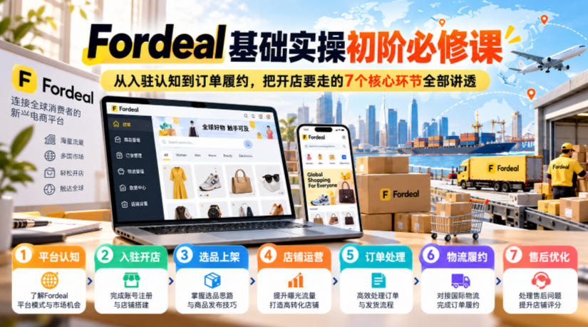 Fordeal基础实操初阶必修课，从入驻认知到订单履约，把开店要走的7个核心环节全部讲透瀚萌资源网-网赚网-网赚项目网-虚拟资源网-国学资源网-易学资源网-本站有全网最新网赚项目-易学课程资源-中医课程资源的在线下载网站！瀚萌资源网