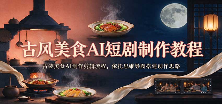 古风美食AI短剧制作教程：古装美食AI制作剪辑流程，依托思维导图搭建创作思路瀚萌资源网-网赚网-网赚项目网-虚拟资源网-国学资源网-易学资源网-本站有全网最新网赚项目-易学课程资源-中医课程资源的在线下载网站！瀚萌资源网