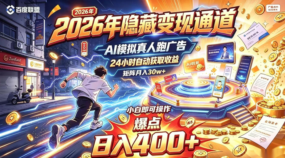 图片[1]瀚萌资源网-网赚网-网赚项目网-虚拟资源网-国学资源网-易学资源网-本站有全网最新网赚项目-易学课程资源-中医课程资源的在线下载网站！2026年别死磕自媒体，隐藏变现通道，AI模拟真人自动跑广告，小白即可操作，日入400+，矩阵月入可达到30w+【揭秘】瀚萌资源网-网赚网-网赚项目网-虚拟资源网-国学资源网-易学资源网-本站有全网最新网赚项目-易学课程资源-中医课程资源的在线下载网站！瀚萌资源网