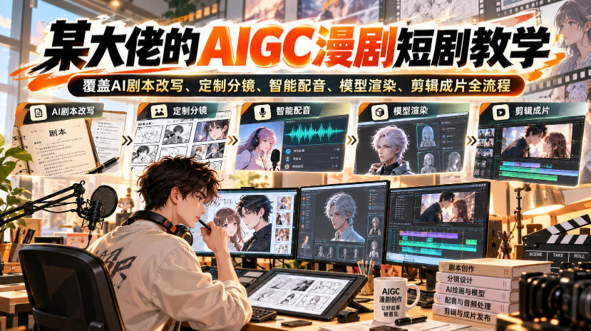 某大佬的AIGC漫剧短剧教学，覆盖AI剧本改写、定制分镜、智能配音、模型渲染、剪辑成片全流程瀚萌资源网-网赚网-网赚项目网-虚拟资源网-国学资源网-易学资源网-本站有全网最新网赚项目-易学课程资源-中医课程资源的在线下载网站！瀚萌资源网