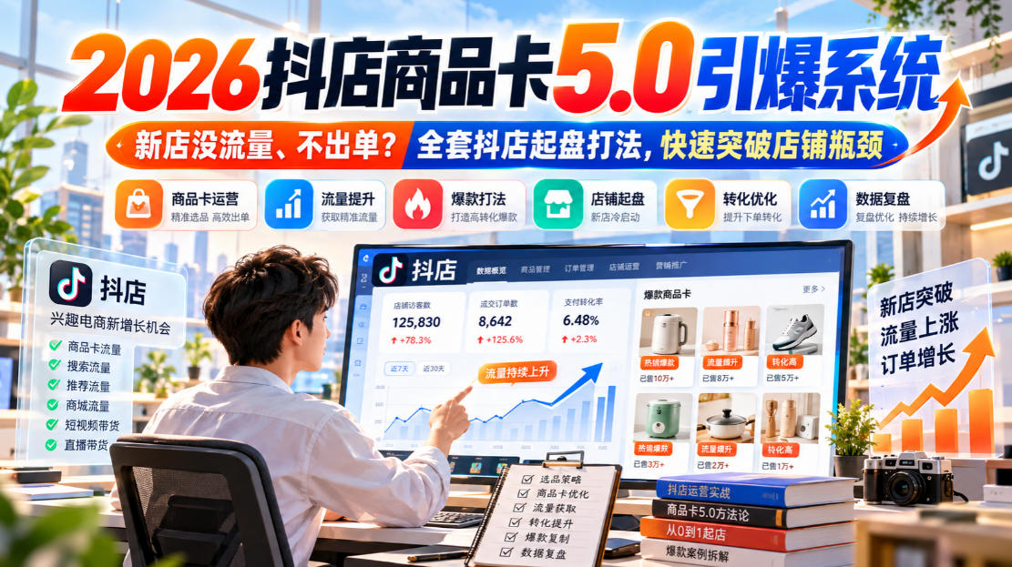 2026抖店商品卡5.0引爆系统，新店没流量、不出单？全套抖店起盘打法，快速突破店铺瓶颈瀚萌资源网-网赚网-网赚项目网-虚拟资源网-国学资源网-易学资源网-本站有全网最新网赚项目-易学课程资源-中医课程资源的在线下载网站！瀚萌资源网