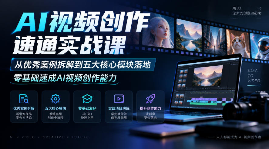 AI视频创作速通实战课｜从优秀案例拆解到五大核心模块落地，零基础速成AI视频创作能力瀚萌资源网-网赚网-网赚项目网-虚拟资源网-国学资源网-易学资源网-本站有全网最新网赚项目-易学课程资源-中医课程资源的在线下载网站！瀚萌资源网