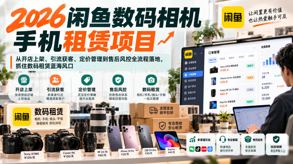 2026闲鱼数码相机手机租赁项目，从开店上架、引流获客、定价管理到售后风控全流程落地，抓住数码租赁蓝海风口瀚萌资源网-网赚网-网赚项目网-虚拟资源网-国学资源网-易学资源网-本站有全网最新网赚项目-易学课程资源-中医课程资源的在线下载网站！瀚萌资源网