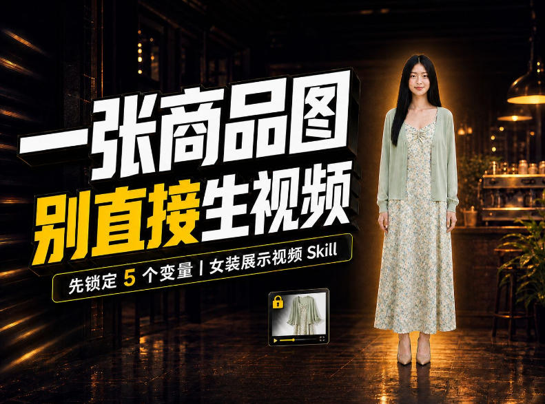 女装AI视频总翻车？问题不在提示词，女装展示视频Skill先锁定5个变量！瀚萌资源网-网赚网-网赚项目网-虚拟资源网-国学资源网-易学资源网-本站有全网最新网赚项目-易学课程资源-中医课程资源的在线下载网站！瀚萌资源网