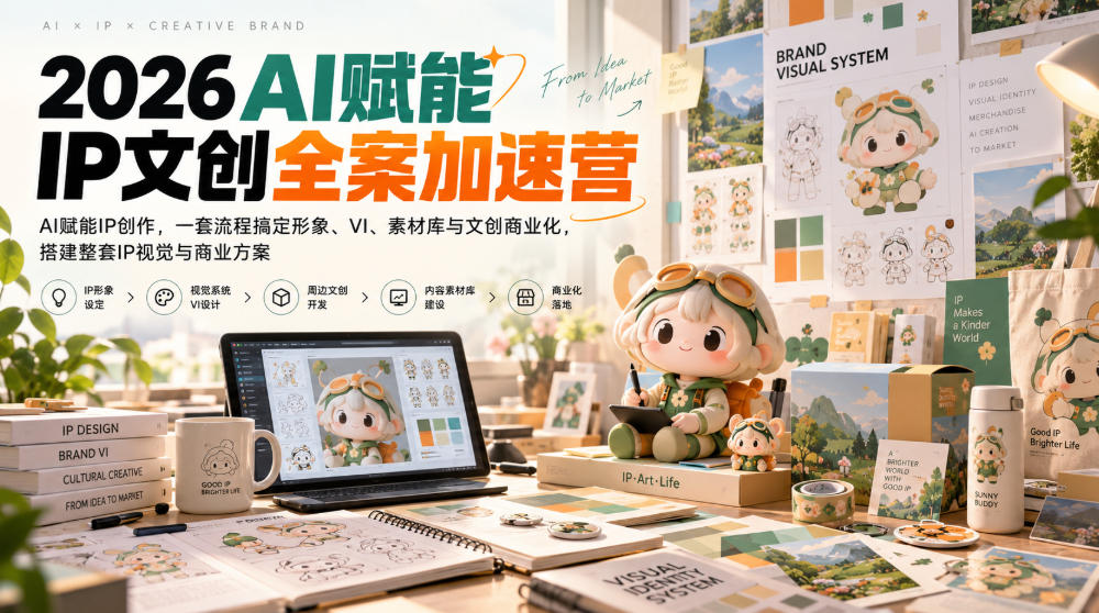 2026AI赋能ip文创全案加速营，AI赋能IP创作，一套流程搞定形象、VI、素材库与文创商业化，搭建整套IP视觉与商业方案瀚萌资源网-网赚网-网赚项目网-虚拟资源网-国学资源网-易学资源网-本站有全网最新网赚项目-易学课程资源-中医课程资源的在线下载网站！瀚萌资源网