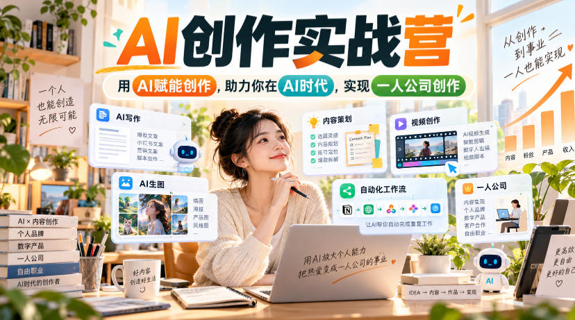 AI创作实战营，用AI赋能创作，助力你在AI时代，实现一人公司创作瀚萌资源网-网赚网-网赚项目网-虚拟资源网-国学资源网-易学资源网-本站有全网最新网赚项目-易学课程资源-中医课程资源的在线下载网站！瀚萌资源网