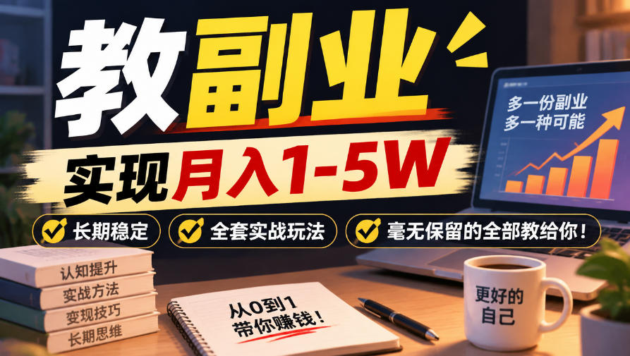 “教副业”实现月入1-5W，长期稳定，全套实战玩法毫无保留的全部教给你！【揭秘】瀚萌资源网-网赚网-网赚项目网-虚拟资源网-国学资源网-易学资源网-本站有全网最新网赚项目-易学课程资源-中医课程资源的在线下载网站！瀚萌资源网
