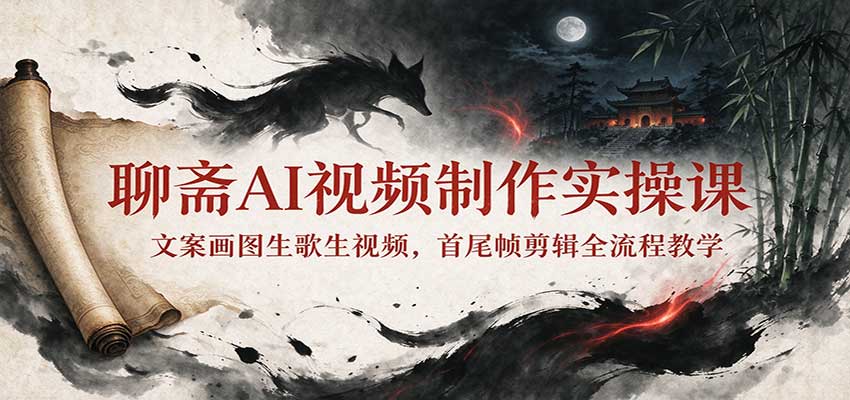 聊斋AI视频制作实操课：文案画图生歌生视频，首尾帧剪辑全流程教学瀚萌资源网-网赚网-网赚项目网-虚拟资源网-国学资源网-易学资源网-本站有全网最新网赚项目-易学课程资源-中医课程资源的在线下载网站！瀚萌资源网