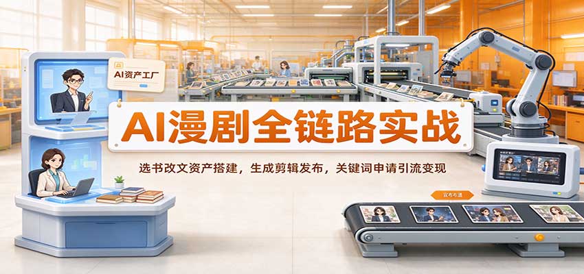 AI漫剧全链路实战：选书改文资产搭建，生成剪辑发布，关键词申请引流变现瀚萌资源网-网赚网-网赚项目网-虚拟资源网-国学资源网-易学资源网-本站有全网最新网赚项目-易学课程资源-中医课程资源的在线下载网站！瀚萌资源网