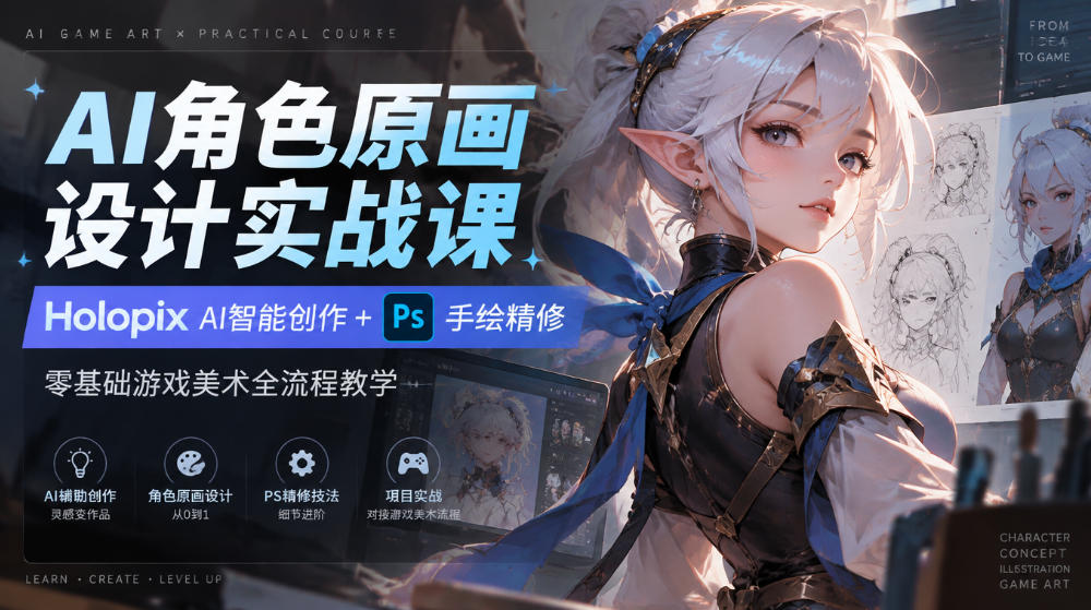 AI角色原画设计实战课｜Holopix AI智能创作+PS手绘精修，零基础游戏美术全流程教学瀚萌资源网-网赚网-网赚项目网-虚拟资源网-国学资源网-易学资源网-本站有全网最新网赚项目-易学课程资源-中医课程资源的在线下载网站！瀚萌资源网