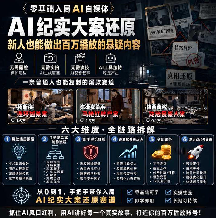 图片[2]瀚萌资源网-网赚网-网赚项目网-虚拟资源网-国学资源网-易学资源网-本站有全网最新网赚项目-易学课程资源-中医课程资源的在线下载网站！抖音8W粉丝博主的AI纪实大案还原教学，新人也能做出百W播放的悬疑内容，抓住AI风口红利，用AI讲好每一个真实故事瀚萌资源网-网赚网-网赚项目网-虚拟资源网-国学资源网-易学资源网-本站有全网最新网赚项目-易学课程资源-中医课程资源的在线下载网站！瀚萌资源网