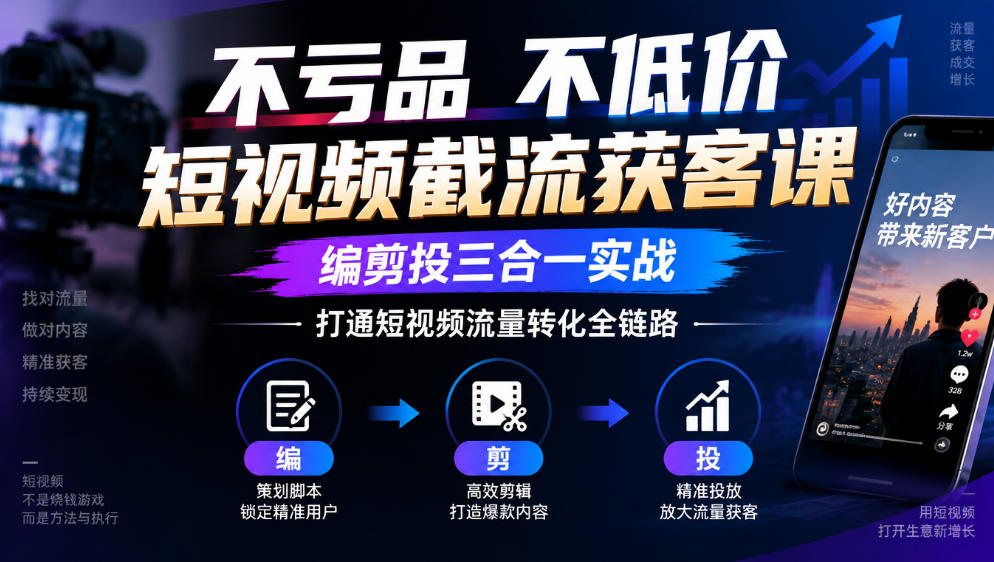 图片[1]瀚萌资源网-网赚网-网赚项目网-虚拟资源网-国学资源网-易学资源网-本站有全网最新网赚项目-易学课程资源-中医课程资源的在线下载网站！不亏品不低价短视频截流获客课，编剪投三合一实战，打通短视频流量转化全链路瀚萌资源网-网赚网-网赚项目网-虚拟资源网-国学资源网-易学资源网-本站有全网最新网赚项目-易学课程资源-中医课程资源的在线下载网站！瀚萌资源网