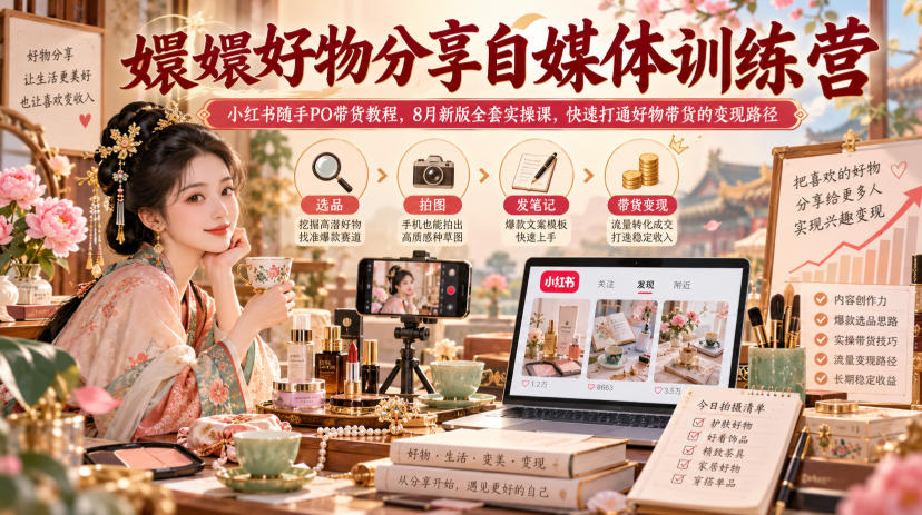 嬛嬛好物分享自媒体训练营｜小红书随手PO带货教程，8月新版全套实操课，快速打通好物带货的变现路径瀚萌资源网-网赚网-网赚项目网-虚拟资源网-国学资源网-易学资源网-本站有全网最新网赚项目-易学课程资源-中医课程资源的在线下载网站！瀚萌资源网