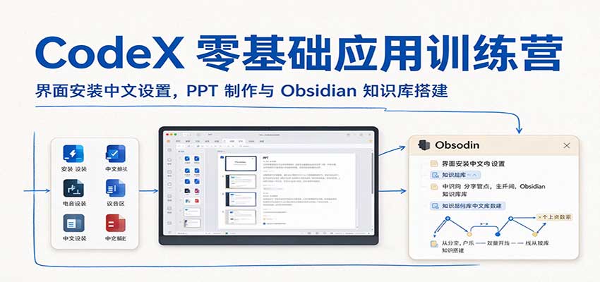 CodeX零基础应用训练营：界面安装中文设置，PPT制作与Obsidian知识库搭建瀚萌资源网-网赚网-网赚项目网-虚拟资源网-国学资源网-易学资源网-本站有全网最新网赚项目-易学课程资源-中医课程资源的在线下载网站！瀚萌资源网