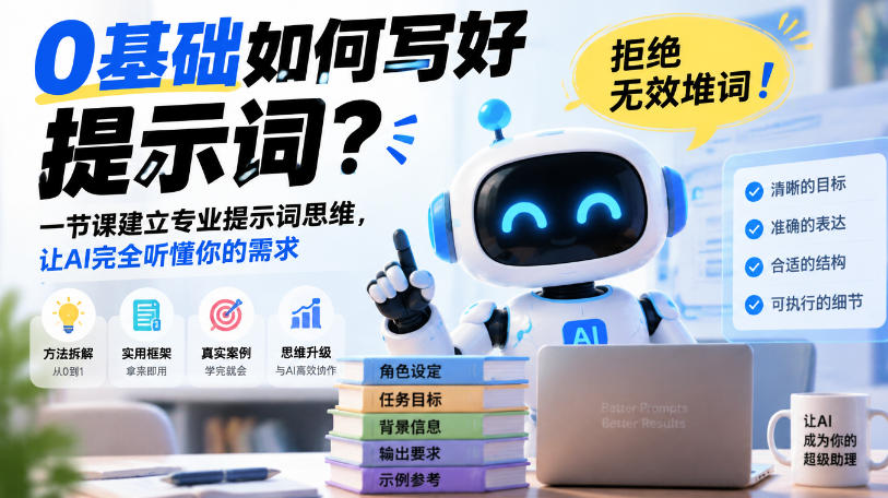 0基础如何写好提示词，拒绝无效堆词！一节课建立专业提示词思维，让AI完全听懂你的需求瀚萌资源网-网赚网-网赚项目网-虚拟资源网-国学资源网-易学资源网-本站有全网最新网赚项目-易学课程资源-中医课程资源的在线下载网站！瀚萌资源网