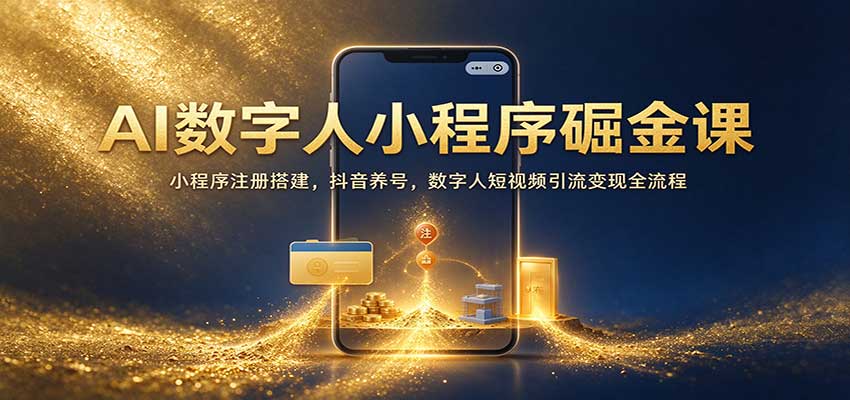 AI数字人小程序掘金课：小程序注册搭建，抖音养号，数字人短视频引流变现全流程瀚萌资源网-网赚网-网赚项目网-虚拟资源网-国学资源网-易学资源网-本站有全网最新网赚项目-易学课程资源-中医课程资源的在线下载网站！瀚萌资源网