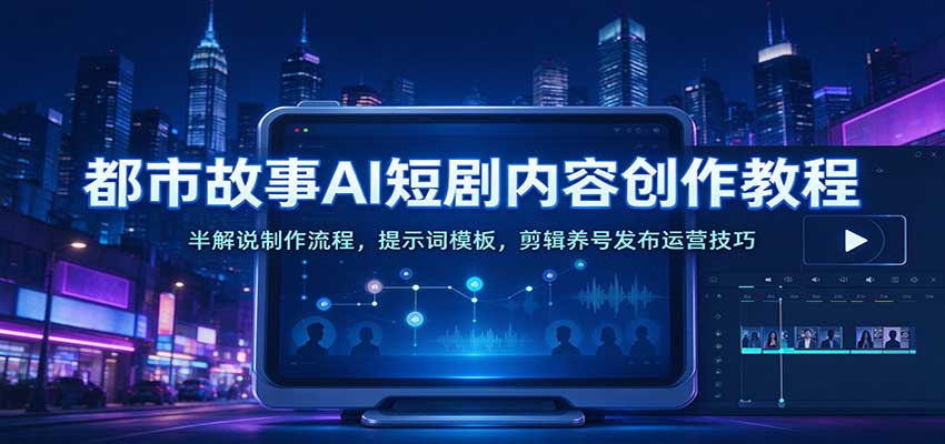 都市故事AI短剧内容创作教程：半解说制作流程，提示词模板，剪辑养号发布运营技巧瀚萌资源网-网赚网-网赚项目网-虚拟资源网-国学资源网-易学资源网-本站有全网最新网赚项目-易学课程资源-中医课程资源的在线下载网站！瀚萌资源网