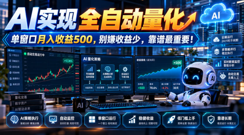 AI实现全自动量化，单窗口月入收益500，别嫌收益少，靠谱最重要！【揭秘】瀚萌资源网-网赚网-网赚项目网-虚拟资源网-国学资源网-易学资源网-本站有全网最新网赚项目-易学课程资源-中医课程资源的在线下载网站！瀚萌资源网