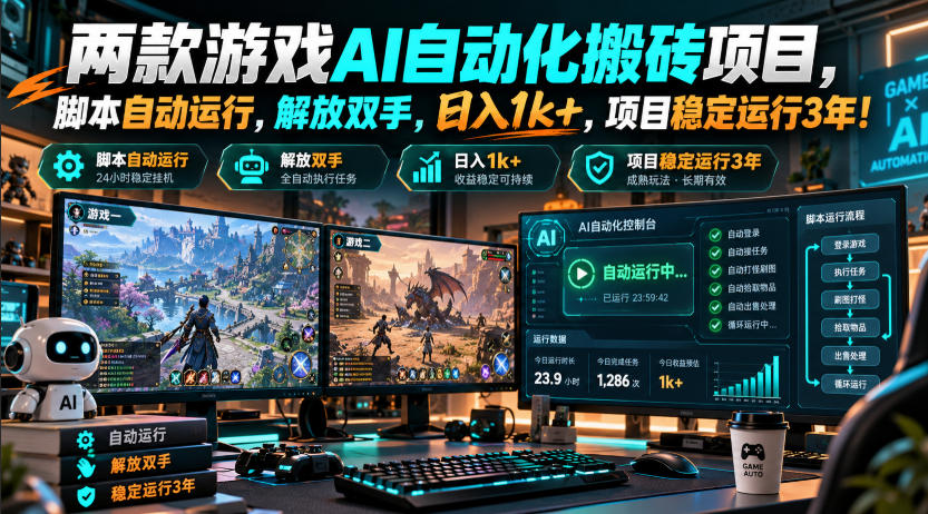 两款游戏AI自动化搬砖项目，脚本自动运行，解放双手，日入1k+，项目稳定运行3年！瀚萌资源网-网赚网-网赚项目网-虚拟资源网-国学资源网-易学资源网-本站有全网最新网赚项目-易学课程资源-中医课程资源的在线下载网站！瀚萌资源网