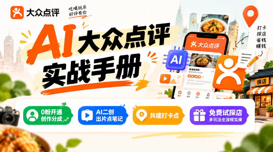 某局的AI大众点评实战手册，0粉开通创作分成、AI二创出片点笔记、共建打卡点、免费试探店多玩法全流程实操瀚萌资源网-网赚网-网赚项目网-虚拟资源网-国学资源网-易学资源网-本站有全网最新网赚项目-易学课程资源-中医课程资源的在线下载网站！瀚萌资源网