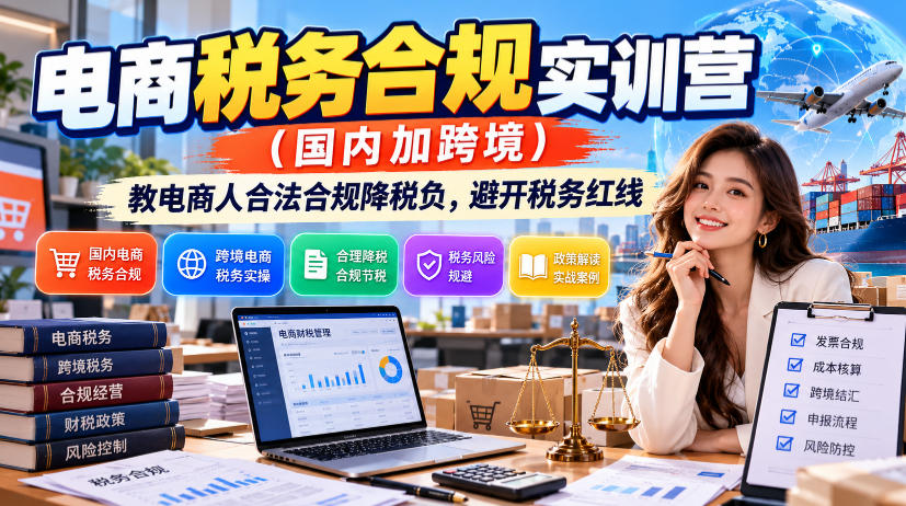 电商税务合规实训营（国内加跨境），教电商人合法合规降税负，避开税务红线瀚萌资源网-网赚网-网赚项目网-虚拟资源网-国学资源网-易学资源网-本站有全网最新网赚项目-易学课程资源-中医课程资源的在线下载网站！瀚萌资源网