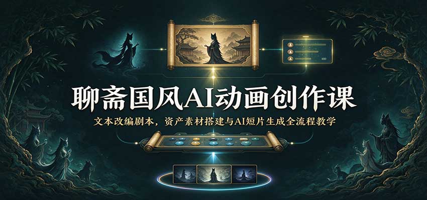 聊斋国风AI动画创作课：文本改编剧本，资产素材搭建与AI短片生成全流程教学瀚萌资源网-网赚网-网赚项目网-虚拟资源网-国学资源网-易学资源网-本站有全网最新网赚项目-易学课程资源-中医课程资源的在线下载网站！瀚萌资源网