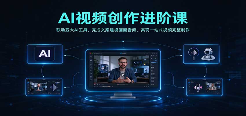 AI视频创作进阶课：联动五大AI工具，完成文案建模画面音频，实现一站式视频完整制作瀚萌资源网-网赚网-网赚项目网-虚拟资源网-国学资源网-易学资源网-本站有全网最新网赚项目-易学课程资源-中医课程资源的在线下载网站！瀚萌资源网