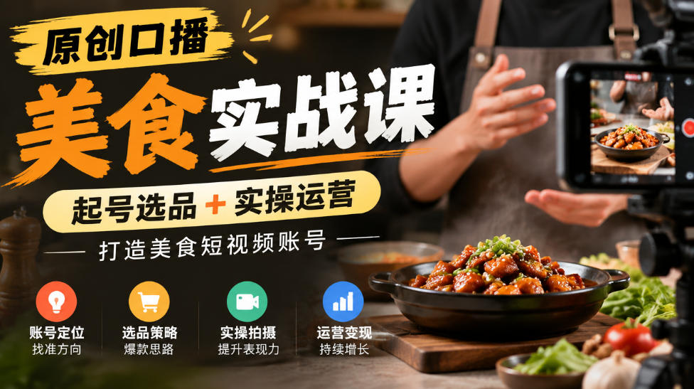 原创口播美食实战课，起号选品+实操运营，打造美食短视频账号瀚萌资源网-网赚网-网赚项目网-虚拟资源网-国学资源网-易学资源网-本站有全网最新网赚项目-易学课程资源-中医课程资源的在线下载网站！瀚萌资源网