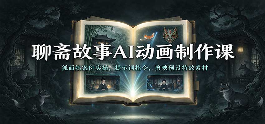 聊斋故事AI动画制作课：狐面娘案例实操，提示词指令，剪映预设特效素材瀚萌资源网-网赚网-网赚项目网-虚拟资源网-国学资源网-易学资源网-本站有全网最新网赚项目-易学课程资源-中医课程资源的在线下载网站！瀚萌资源网