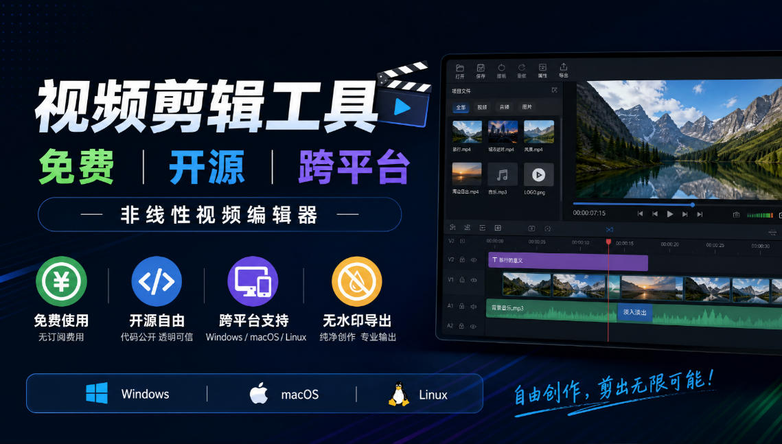 视频剪辑工具，免费、开源、跨平台，非线性视频编辑器，支持Windows、macOS、Linux，无水印、无订阅费用瀚萌资源网-网赚网-网赚项目网-虚拟资源网-国学资源网-易学资源网-本站有全网最新网赚项目-易学课程资源-中医课程资源的在线下载网站！瀚萌资源网