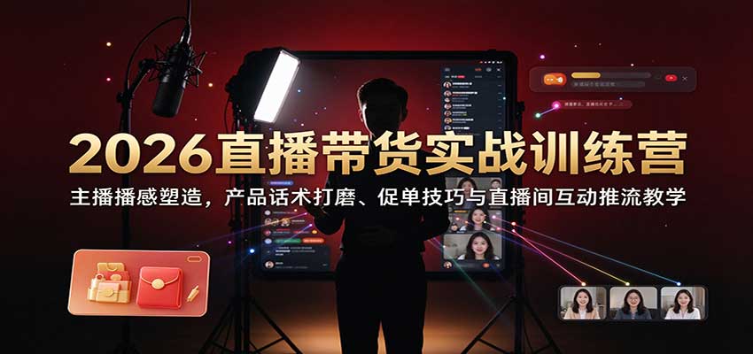 2026直播带货实战训练营：主播播感塑造，产品话术打磨、促单技巧与直播间互动推流教学瀚萌资源网-网赚网-网赚项目网-虚拟资源网-国学资源网-易学资源网-本站有全网最新网赚项目-易学课程资源-中医课程资源的在线下载网站！瀚萌资源网