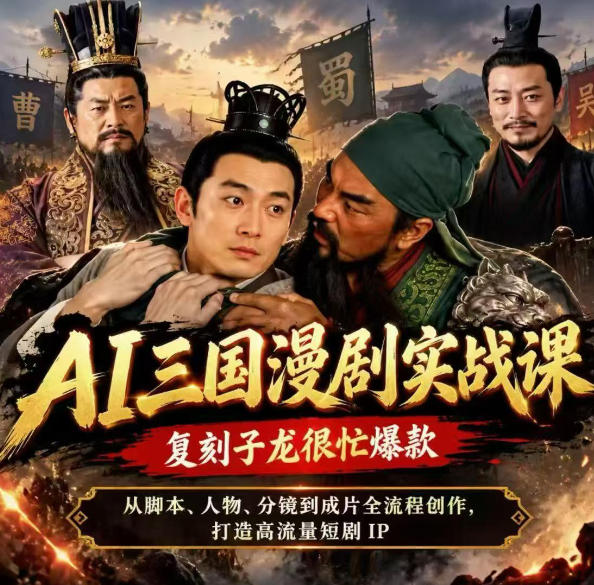 抖音14W粉博主同款AI三国漫剧实战课，复刻子龙很忙爆款，从脚本、人物、分镜到成片全流程创作，打造高流量短剧IP瀚萌资源网-网赚网-网赚项目网-虚拟资源网-国学资源网-易学资源网-本站有全网最新网赚项目-易学课程资源-中医课程资源的在线下载网站！瀚萌资源网