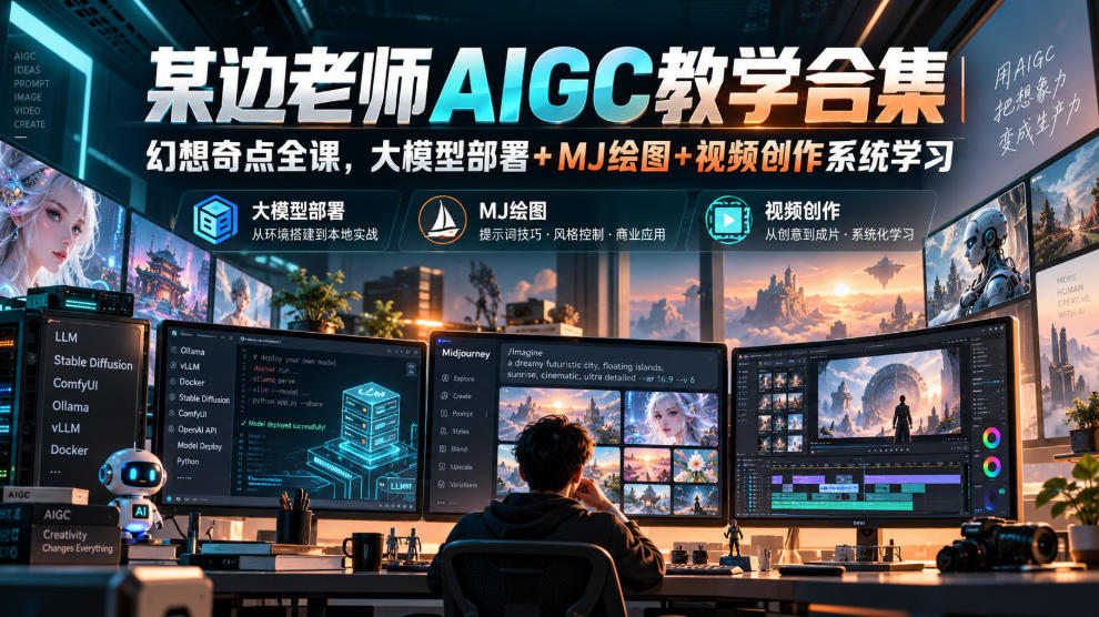 某边老师AIGC教学合集｜幻想奇点全课，大模型部署+MJ绘图+视频创作系统学习瀚萌资源网-网赚网-网赚项目网-虚拟资源网-国学资源网-易学资源网-本站有全网最新网赚项目-易学课程资源-中医课程资源的在线下载网站！瀚萌资源网