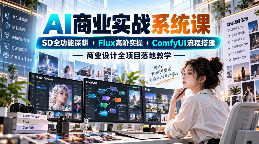 AI商业实战系统课｜SD全功能深耕+Flux高阶实操+Comfyui流程搭建，商业设计全项目落地教学瀚萌资源网-网赚网-网赚项目网-虚拟资源网-国学资源网-易学资源网-本站有全网最新网赚项目-易学课程资源-中医课程资源的在线下载网站！瀚萌资源网