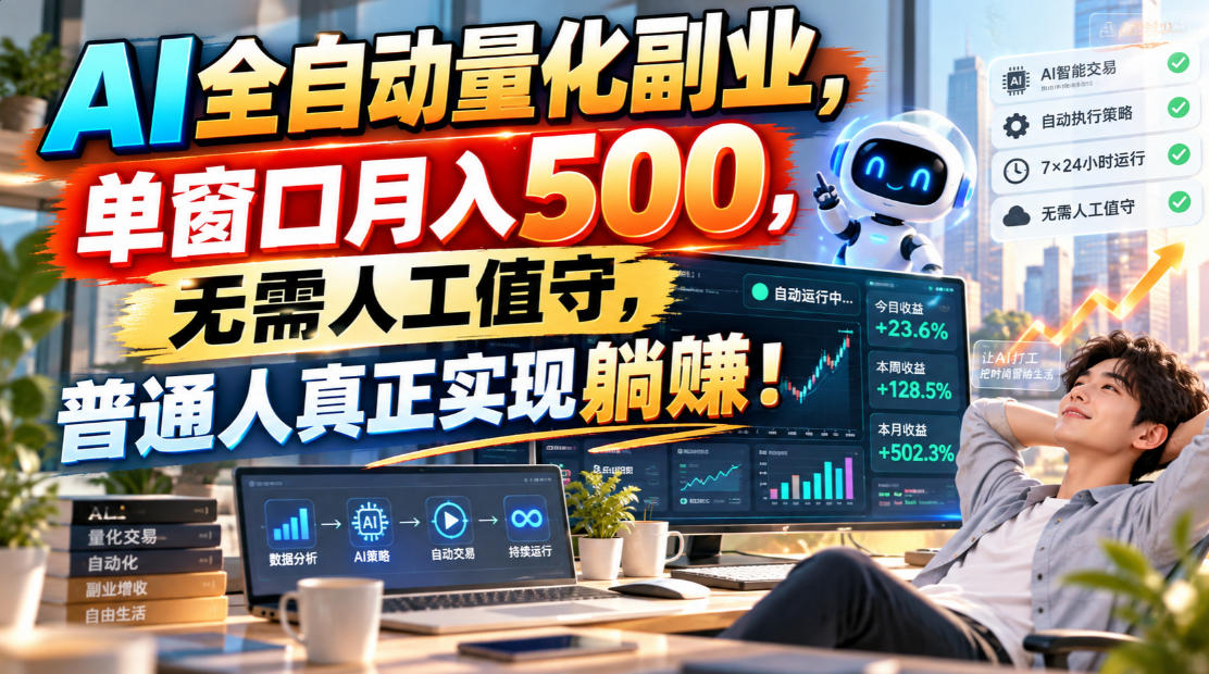 AI全自动量化副业，单窗口月入500，无需人工值守，普通人真正实现躺賺！【揭秘】瀚萌资源网-网赚网-网赚项目网-虚拟资源网-国学资源网-易学资源网-本站有全网最新网赚项目-易学课程资源-中医课程资源的在线下载网站！瀚萌资源网