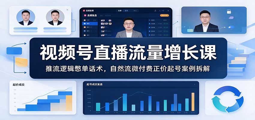 视频号直播流量增长课：推流逻辑憋单话术，自然流微付费正价起号案例拆解瀚萌资源网-网赚网-网赚项目网-虚拟资源网-国学资源网-易学资源网-本站有全网最新网赚项目-易学课程资源-中医课程资源的在线下载网站！瀚萌资源网