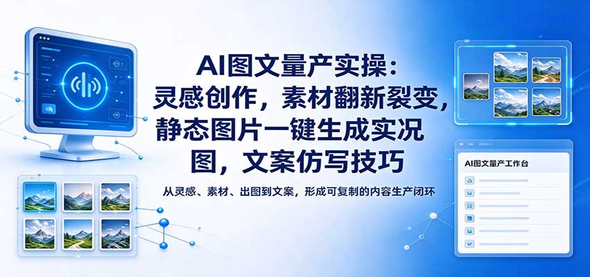AI图文量产实操：灵感创作，素材翻新裂变，静态图片一键生成实况图，文案仿写技巧瀚萌资源网-网赚网-网赚项目网-虚拟资源网-国学资源网-易学资源网-本站有全网最新网赚项目-易学课程资源-中医课程资源的在线下载网站！瀚萌资源网