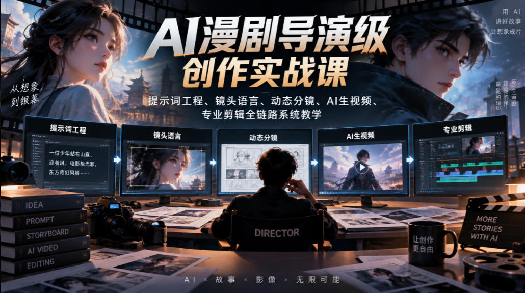 AI漫剧导演级创作实战课｜提示词工程、镜头语言、动态分镜、AI生视频、专业剪辑全链路系统教学瀚萌资源网-网赚网-网赚项目网-虚拟资源网-国学资源网-易学资源网-本站有全网最新网赚项目-易学课程资源-中医课程资源的在线下载网站！瀚萌资源网