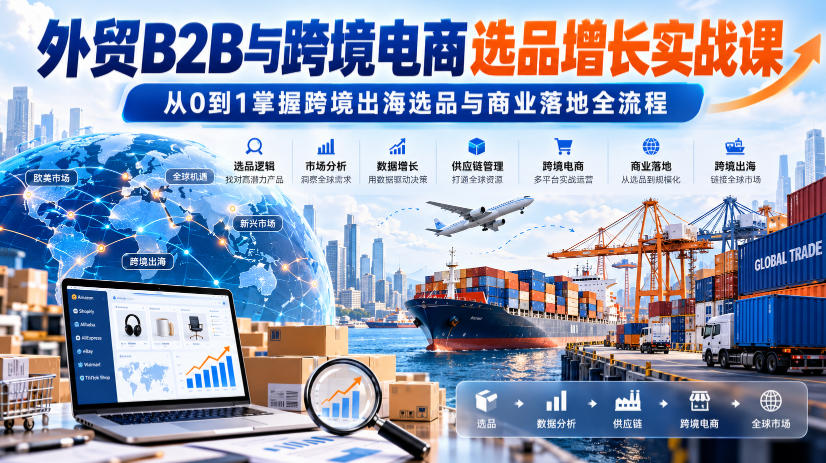 外贸B2B与跨境电商选品增长实战课，从0到1掌握跨境出海选品与商业落地全流程瀚萌资源网-网赚网-网赚项目网-虚拟资源网-国学资源网-易学资源网-本站有全网最新网赚项目-易学课程资源-中医课程资源的在线下载网站！瀚萌资源网