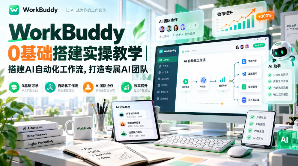 WorkBuddy 0基础搭建实操教学｜搭建AI自动化工作流，打造专属AI团队瀚萌资源网-网赚网-网赚项目网-虚拟资源网-国学资源网-易学资源网-本站有全网最新网赚项目-易学课程资源-中医课程资源的在线下载网站！瀚萌资源网